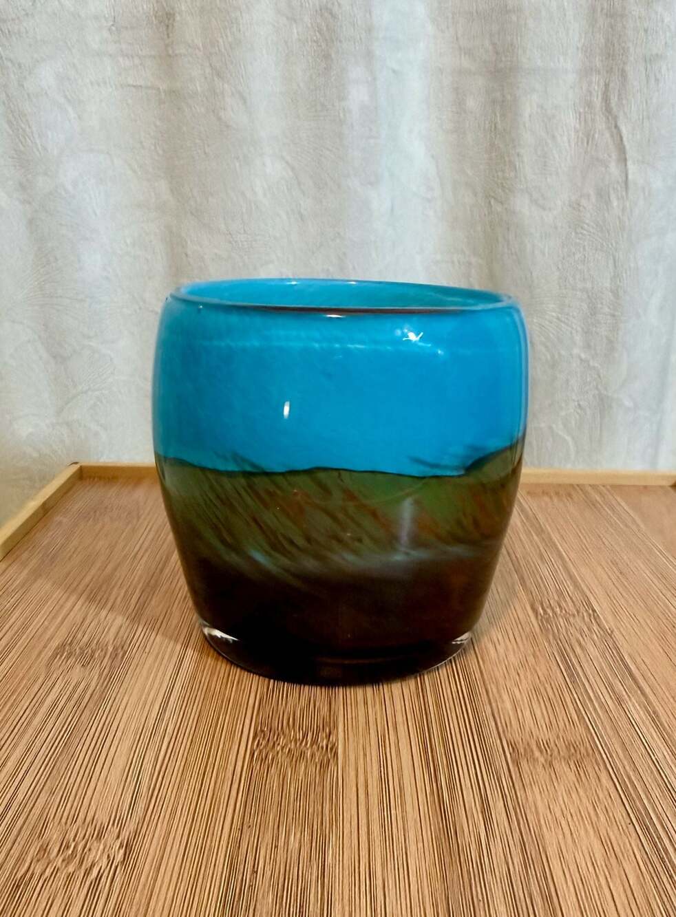 Dynasty Gallery Glisten + Glass Candle Holder - Galaxy Teal and‎ Brown Swirl